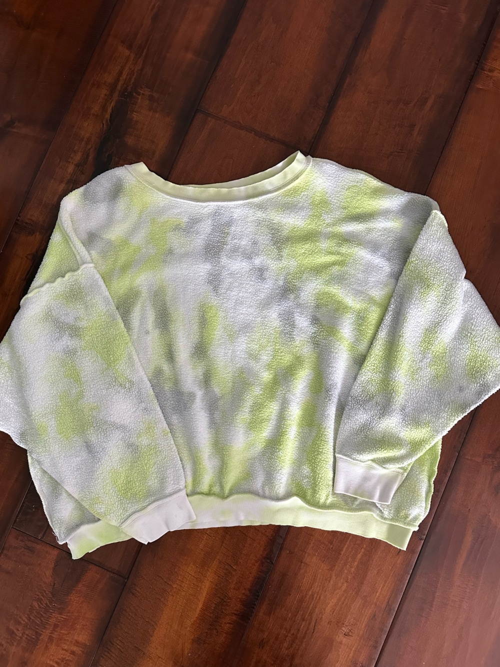 Free People Crewneck Sweater in White and Light Green Tie-Dye